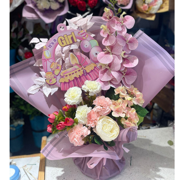 باقة ورد صناعي لون زهري